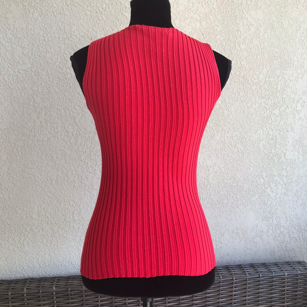 Cache Red Ribbed Knit Silk Blend Sleeveless Tank S - Picture 2 of 4